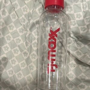 T.J.Maxx Clear Water Bottle with Red Logo and Cap